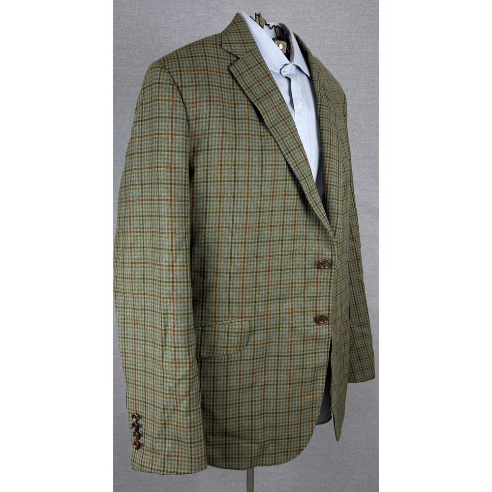 Tom James Holland & Sherry Bespoke Vintage Plaid Sport Coat Blazer 42R Green